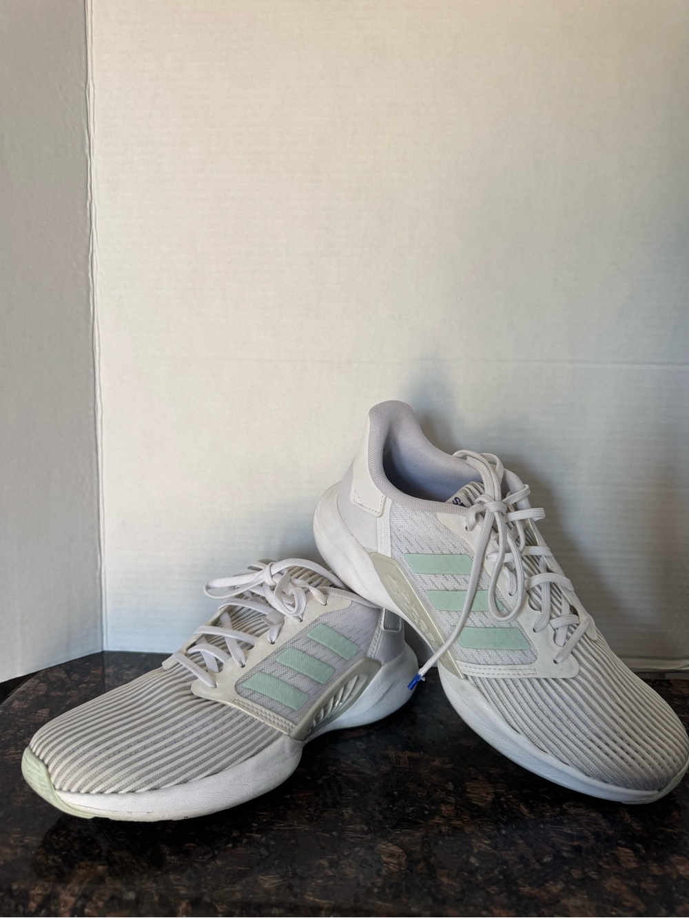 adidas Women's White Athletic Sneakers with Mint Stripes